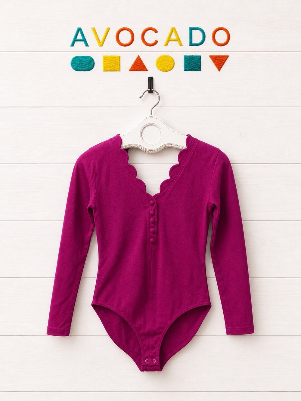AVOCADO Vintage Fuchsia Scalloped Bodysuit Size L